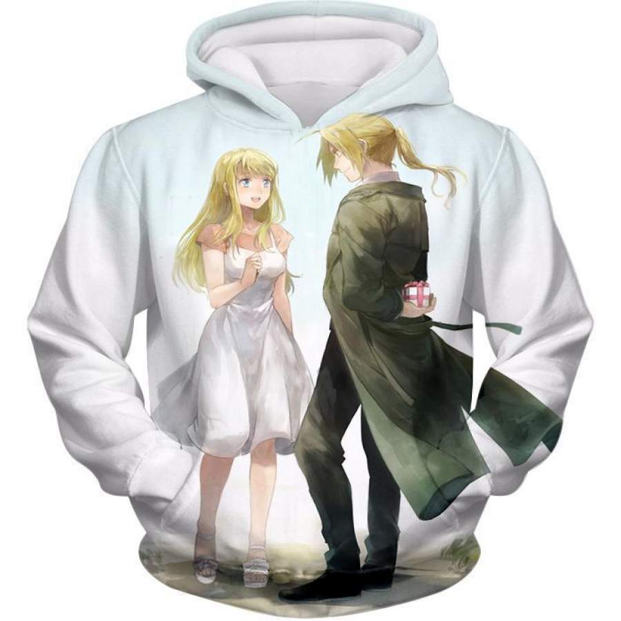 Fullmetal Alchemist Fullmetal Alchemist Super Cute Couple Edward x Winry Amazing White Hoodie