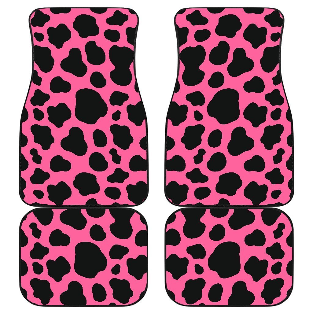 Black And Hot Pink Cow Print Front And Back Car Floor Mats, Front Car Mat