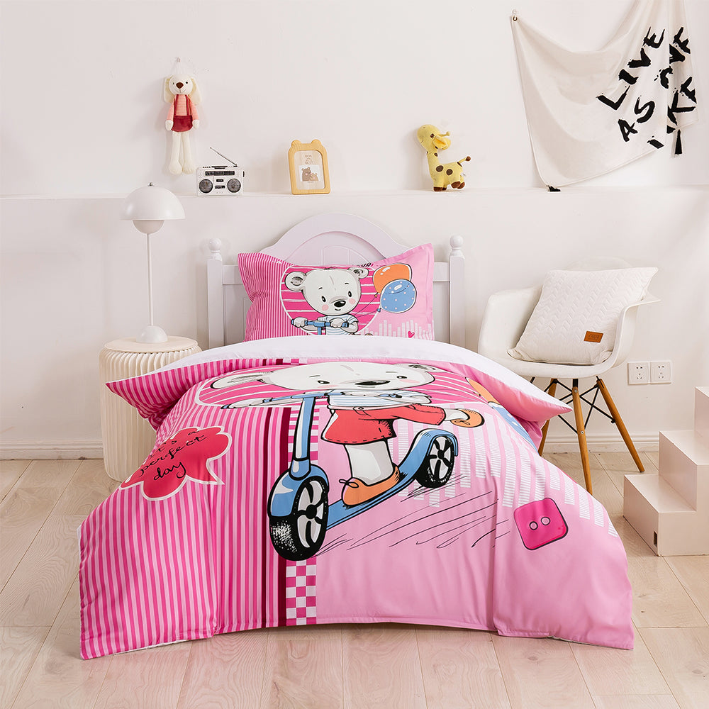 3D Cartoon Animal Bear Pink Quilt Cover Set Bedding Set Duvet Cover Pillowcases 352