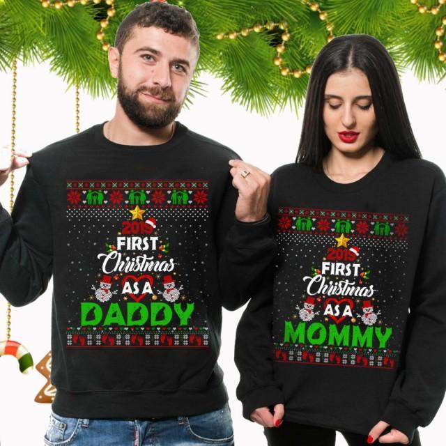 2019 first christmas as a daddy new dad new mom couple ugly sweater – RuddyCheeks©