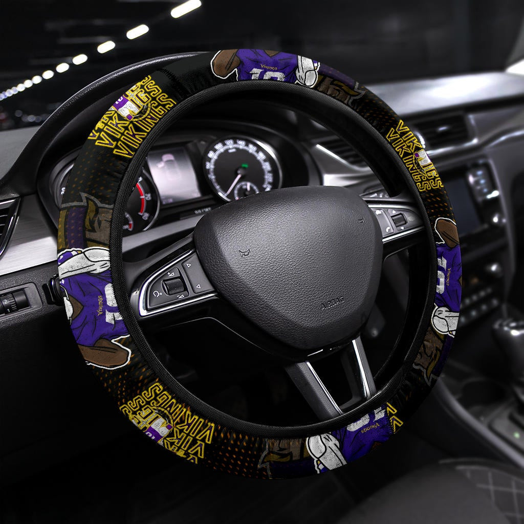 Minnesota Vikings American Football Team Funny Justin Jefferson 18 Pose Viking Head Underground Steering Wheel Cover