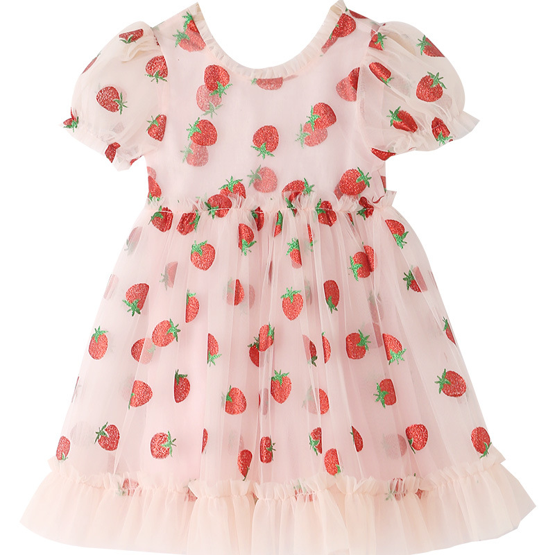 Summer 2021 girls dress kids dresses for girls clothes children clothes toddler teens princess dress pink strawberry vestidos alx