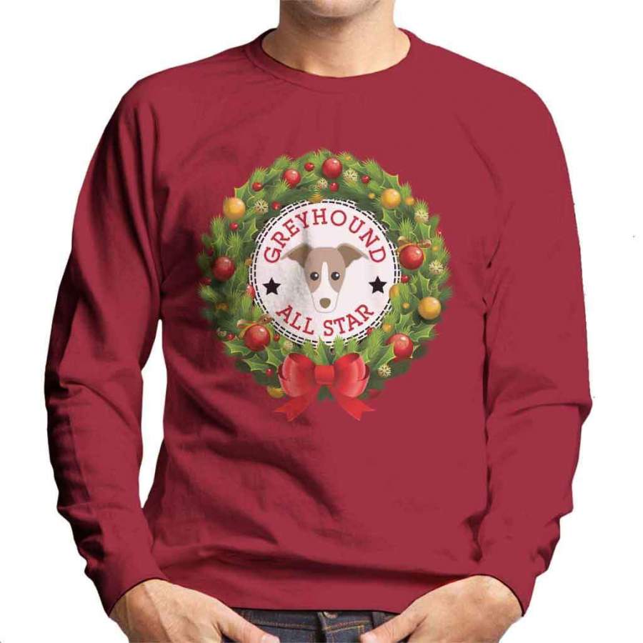 Greyhound All Star Christmas Wreath Men’s Sweatshirt