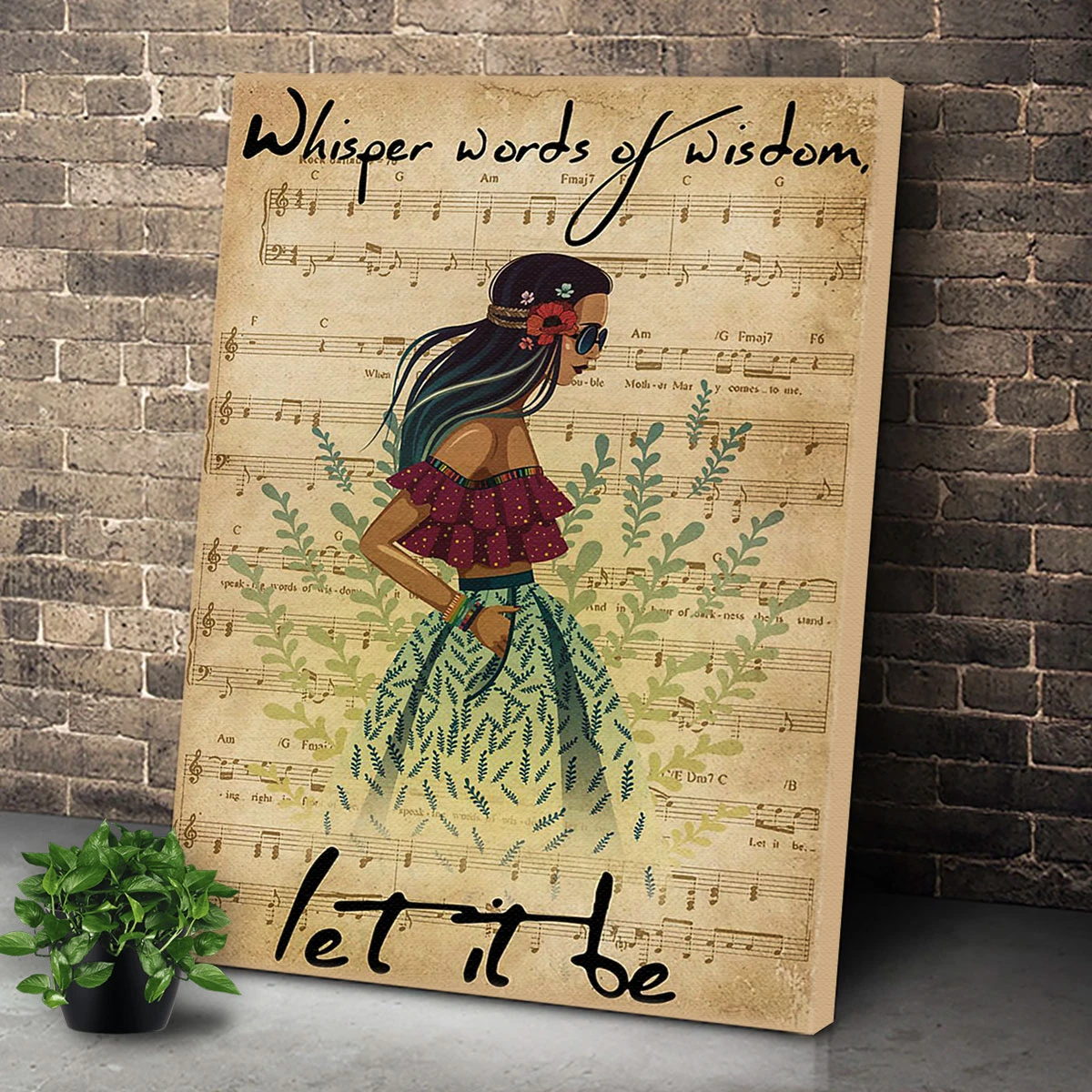 Whisper Words Of Wisdom Let It Be Hippie Girl Wall Art Canvas