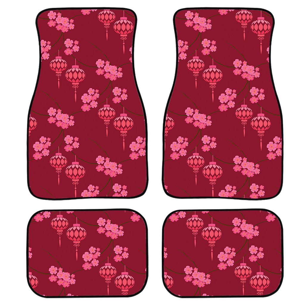 Pink Japanese Lantern Pattern Print Front And Back Car Floor Mats, Front Car Mat