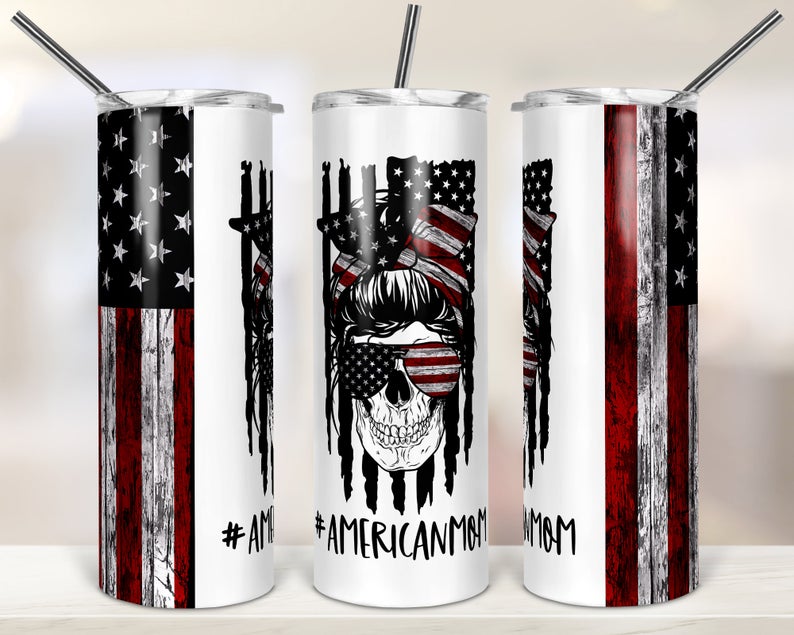 4Th Of July Gift Mom Life Bun Hair 20Oz Skinny Tumbler