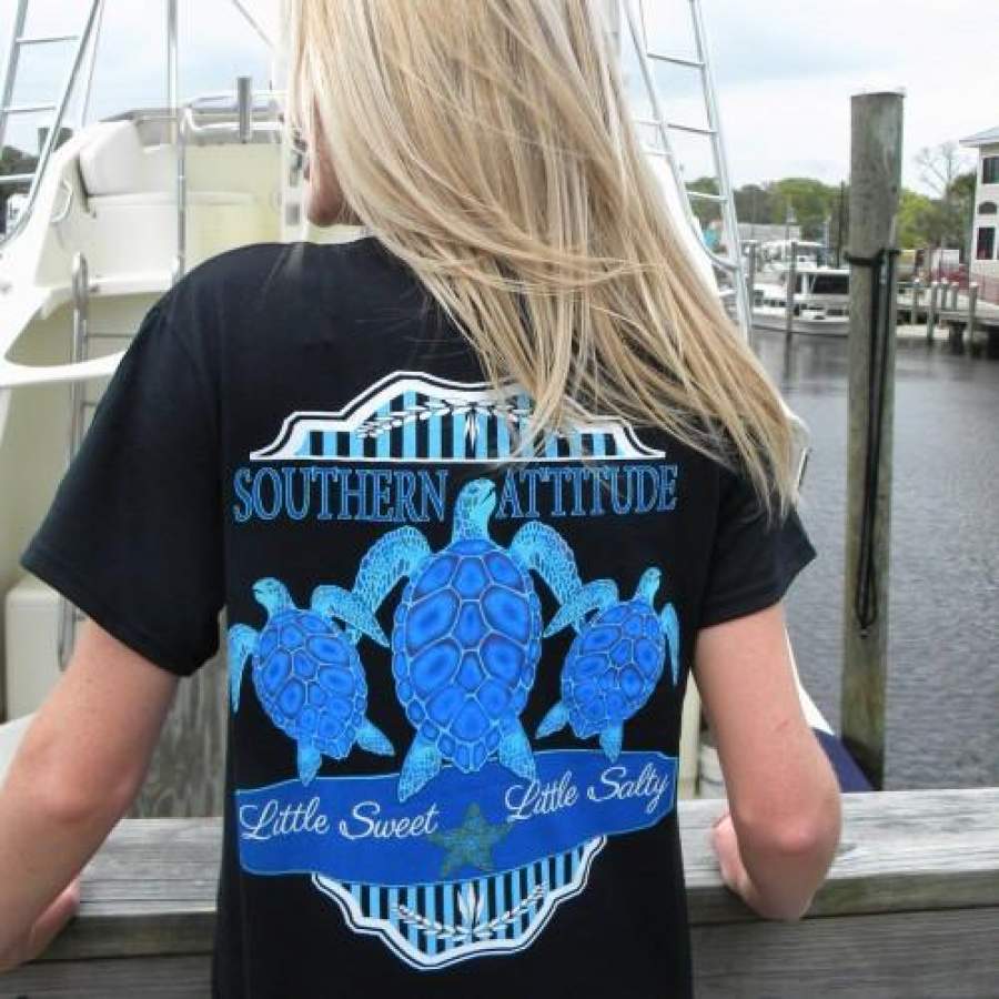 Country Life Outfitters Southern Attitude Black 3 Turtles Starfish Vintage Girlie Bright T Shirt