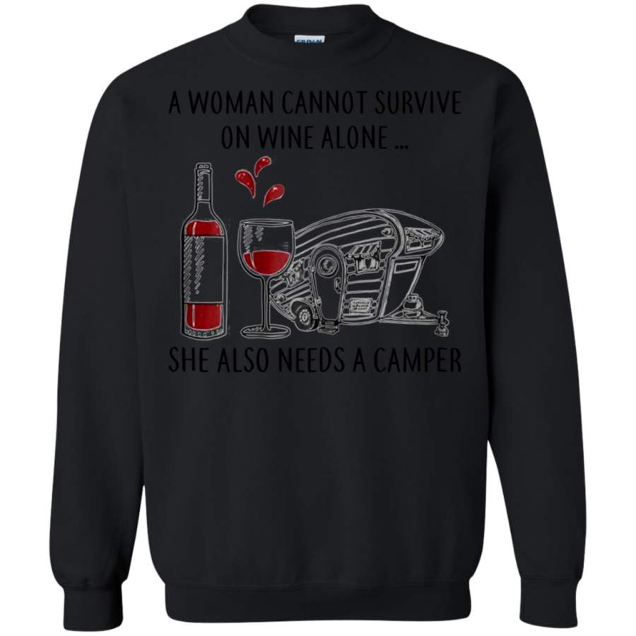 AGR A Woman Cannot Survive On Wine Alone She Also Needs A Camper Sweatshirt