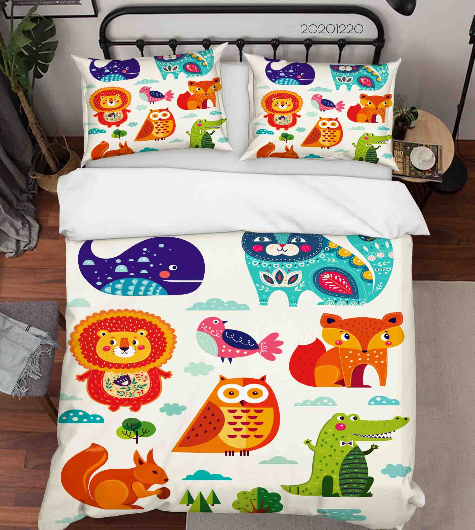 3D Hand Drawn Colorful Animals Quilt Cover Set Bedding Set Duvet Cover Pillowcases 133 Lqh