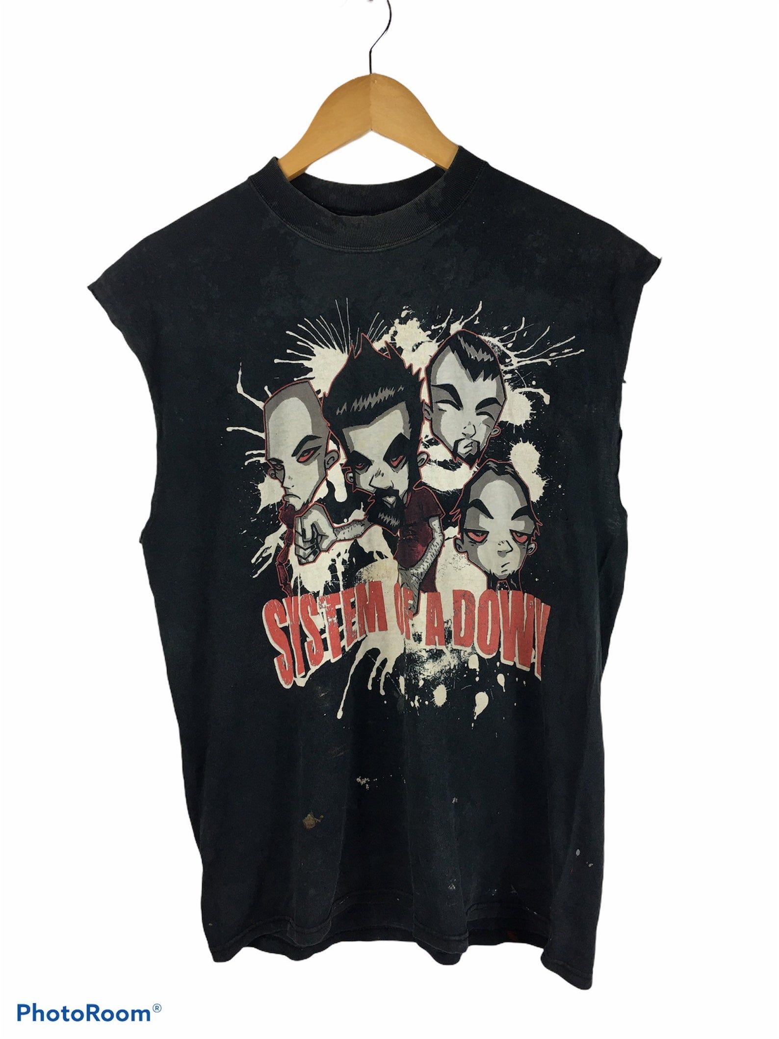 Vintage System Of A Down Distressed Band Cut Off Arm Shirt