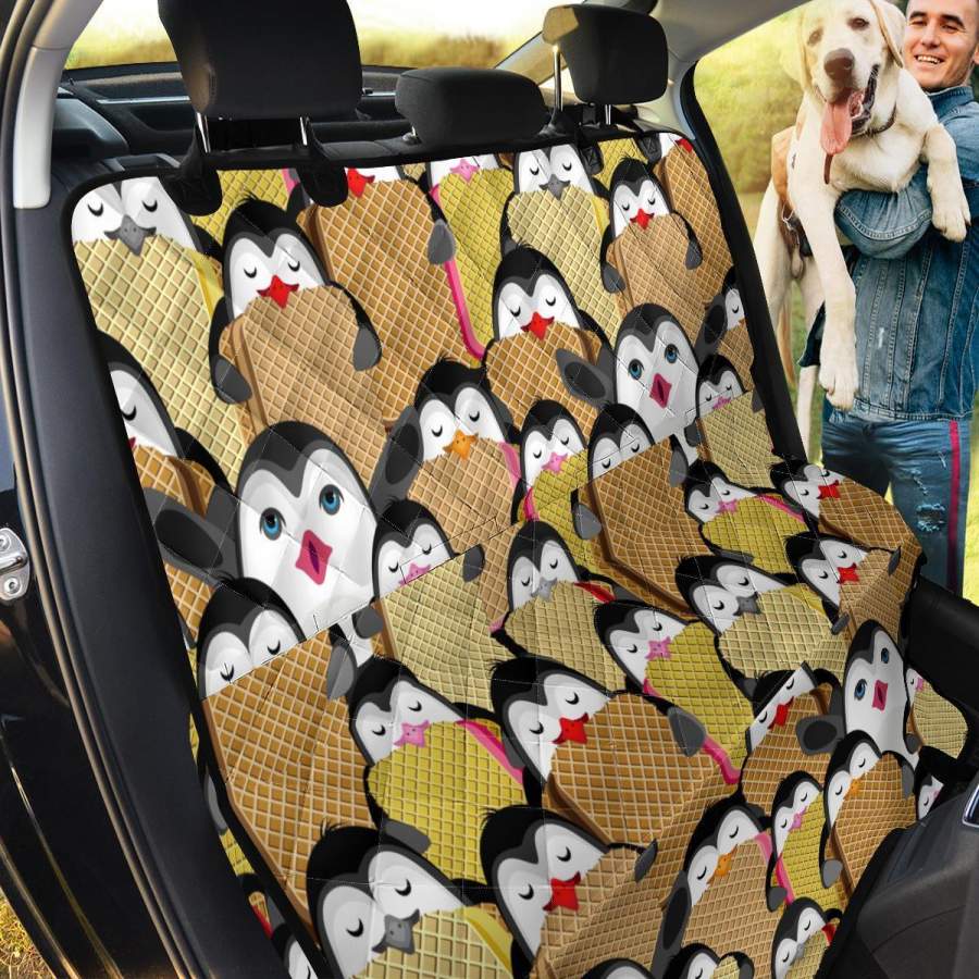 Penguin Waffle Pattern Print Pet Car Seat Cover