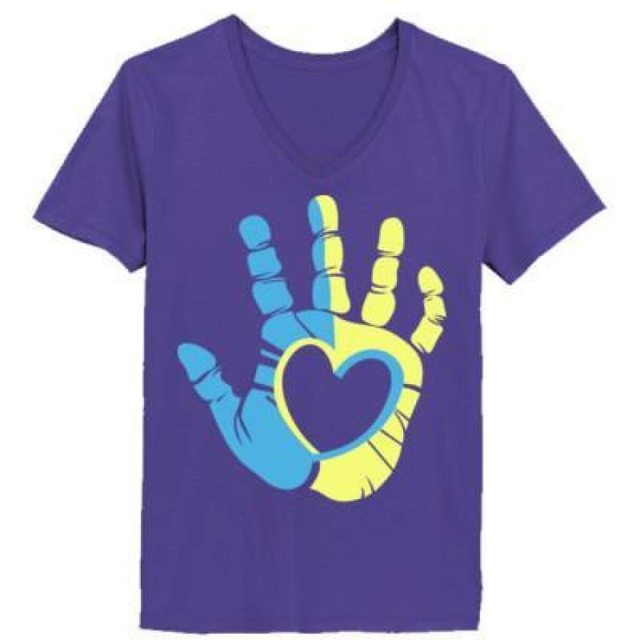 AGR Down Syndrome Awareness Hand – Ladies’ V-Neck T-Shirt