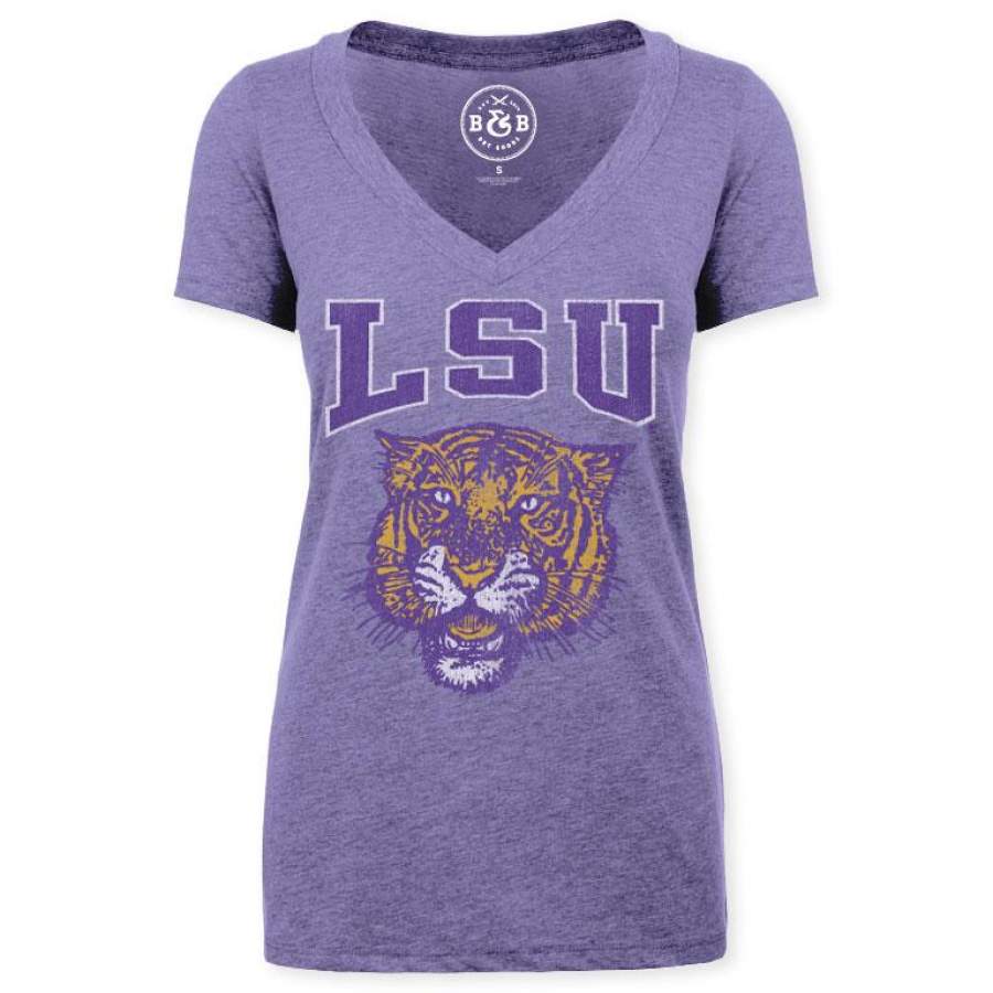 B&B Dry Goods LSU Tigers 78 Tiger Arch V-Neck T-Shirt – Purple Melange