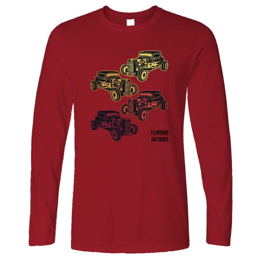 Vintage Long Sleeve Flaming Hot Rods Cars T-Shirt