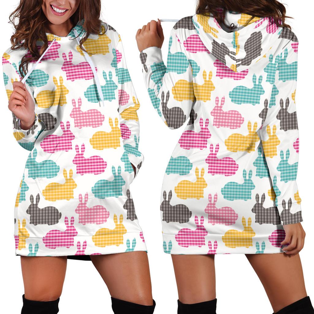 Colorful Rabbit Pattern Women Hoodie Dress