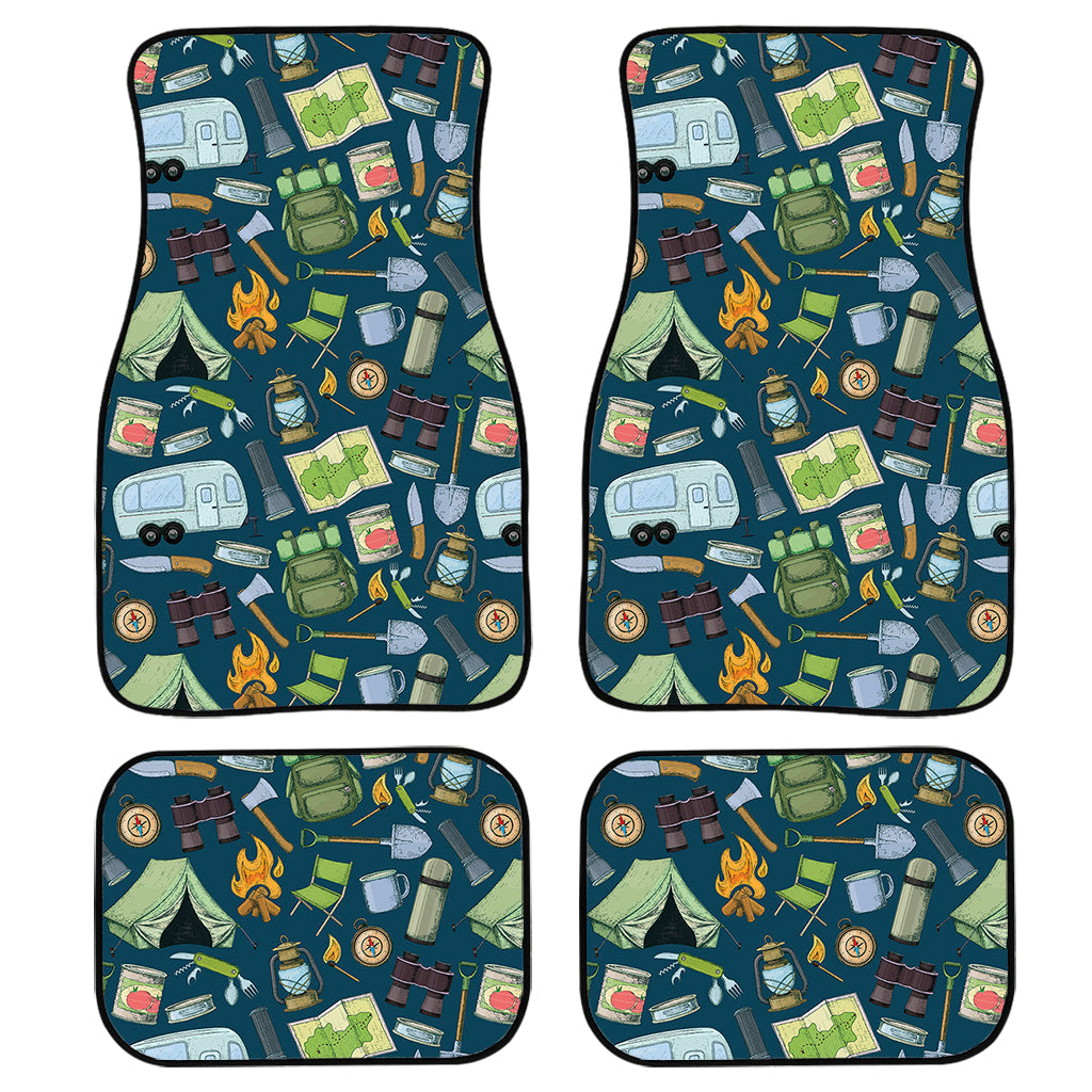 Camping Equipment Pattern Print Front And Back Car Floor Mats, Front Car Mat