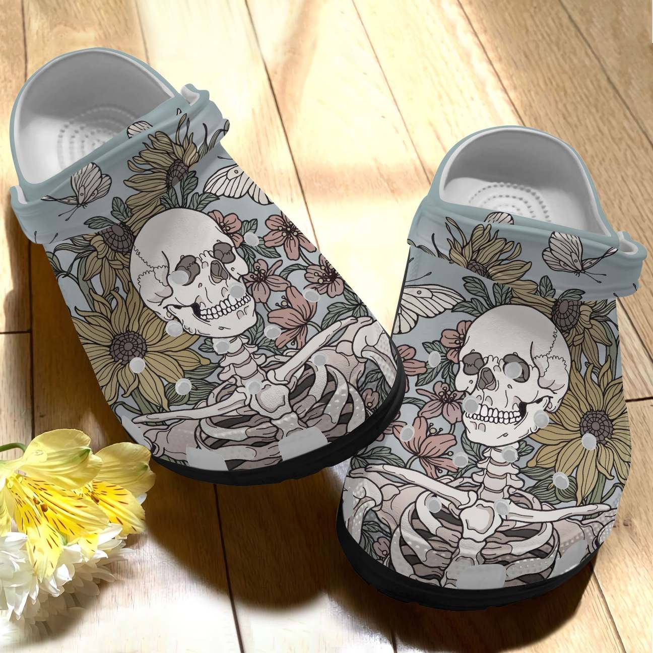 Skull Personalized Clog, Custom Name, Text, Color, Number Fashion Style For Women, Men, Kid, Print 3D Skull Floral