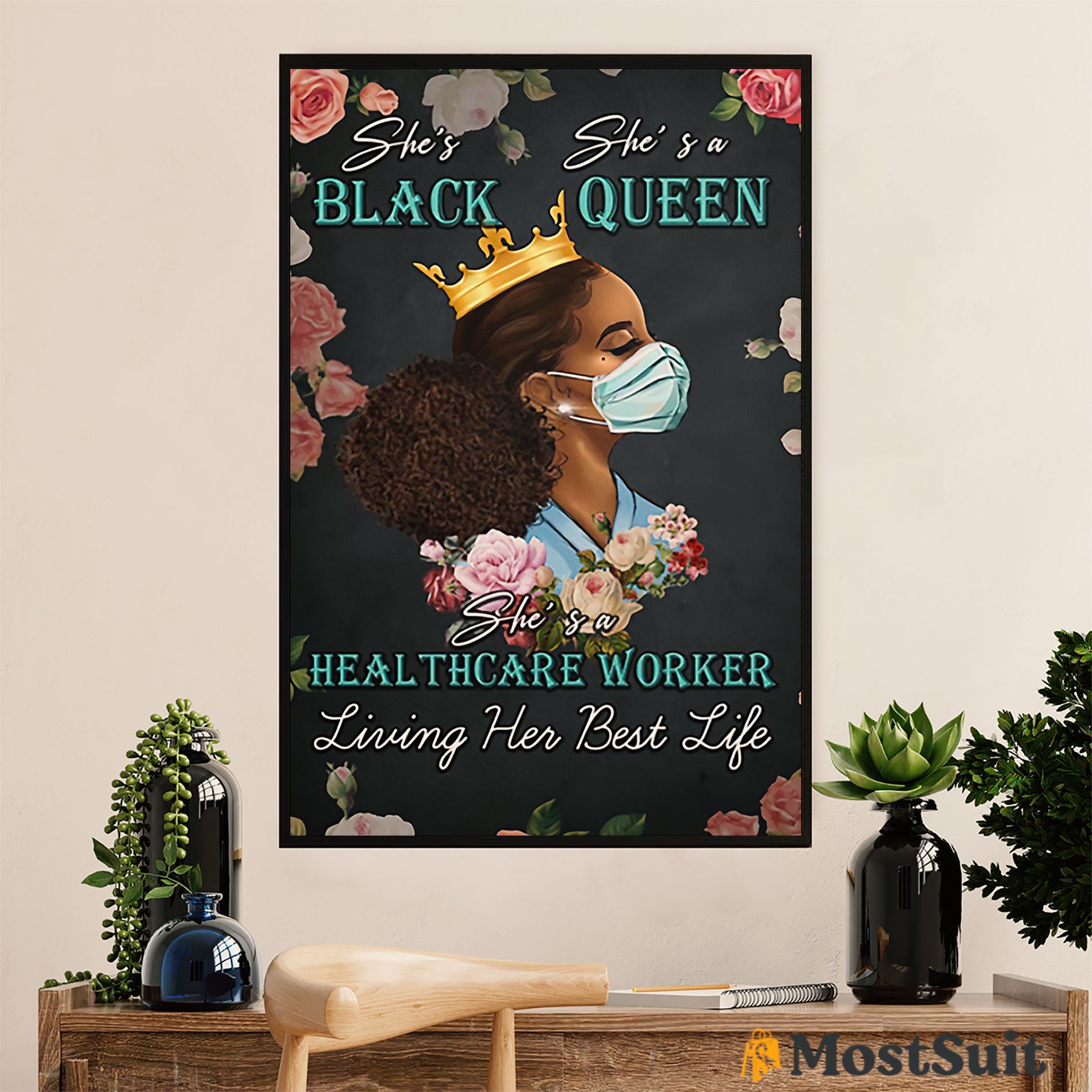 African American Afro Poster | Gift For Black Girl | Juneteenth Day Room Wall Art – Black Queen Healthcare Worker