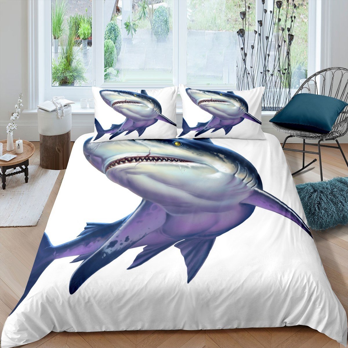 3D Shark Duvet Cover Set for Kids Boys Teens Sea Animal Print Comforter Cover Ocean Marine Life Bedding Set Sealife Quilt Cover,Room Decor 2/3Pcs Bedding