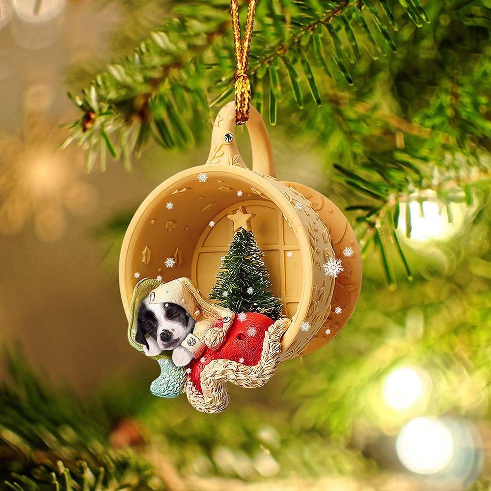 Shopeeyou – Chinese Crested Puppy Sleeping In A Tiny Cup Christmas Holiday-Two Sided Ornament, Christmas Ornament, Car Ornament, Shaped Ornament