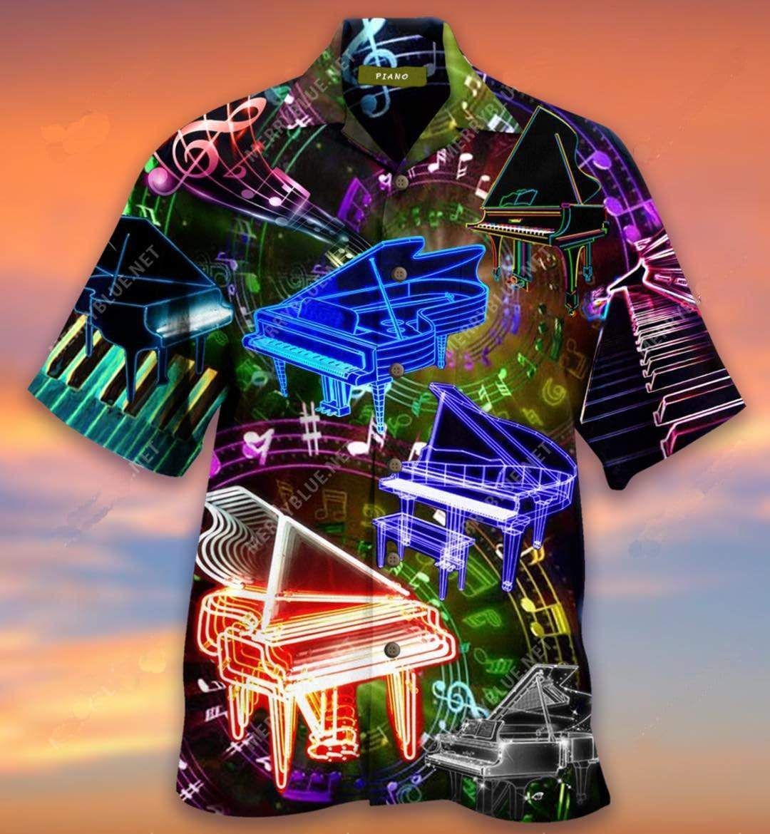 Colorful Piano Glowing Unisex Hawaii Aloha Shirts Ha60526