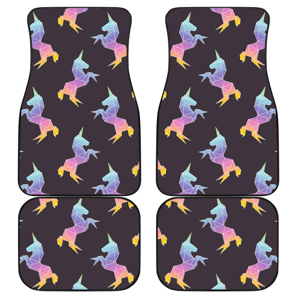 Rainbow Origami Unicorn Pattern Print Front And Back Car Floor Mats, Front Car Mat