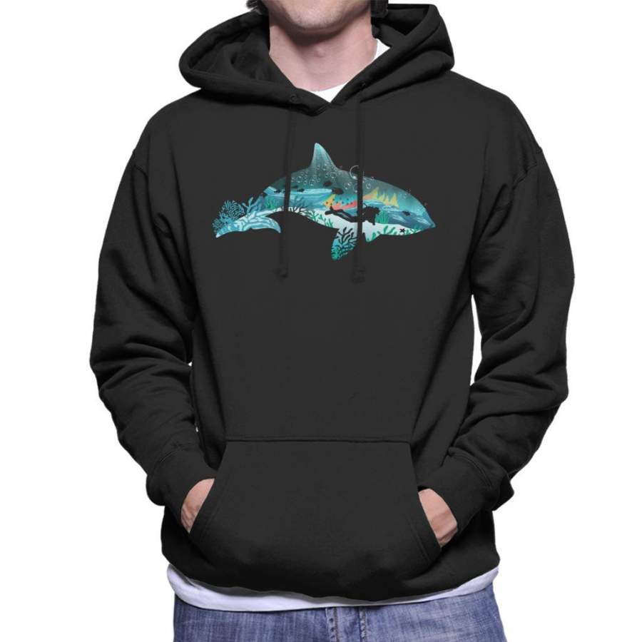 Dolphin Scuba Diver Silhouette Men’s Hooded Sweatshirt