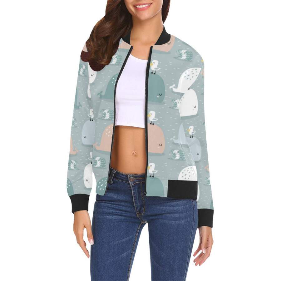 Whale  All Over Print Bomber Jacket for Women