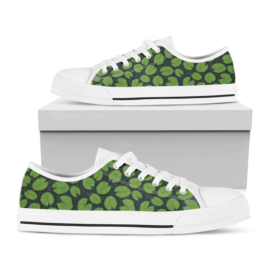 Water Lily Pads Pattern Print White Low Top Shoes