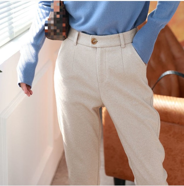 Woolen Pants Women’s Harem Pencil Pants 2020 Autumn Winter High Waisted Casual Suit Pants Office Lady Women Trousers alx