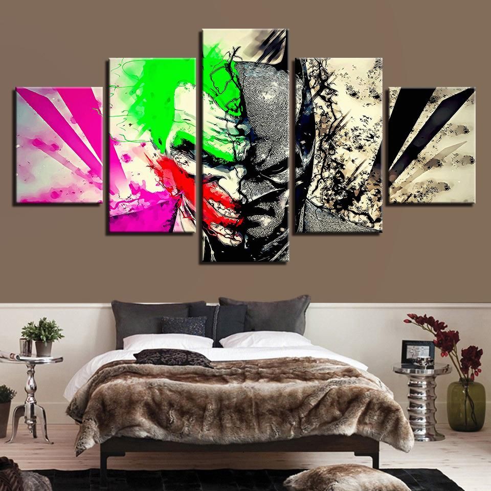 Abstract Color Batman Vs Joker Movie 5 Panel Canvas Art Wall Decor