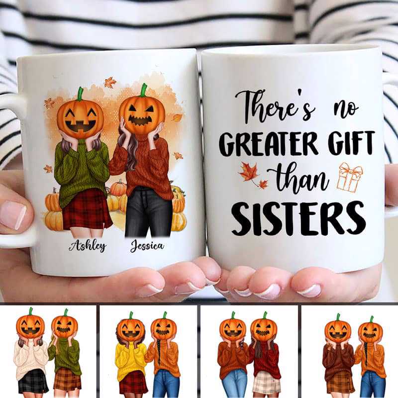 Best Friends Sister Pumpkin Head In Patch Personalized Mug