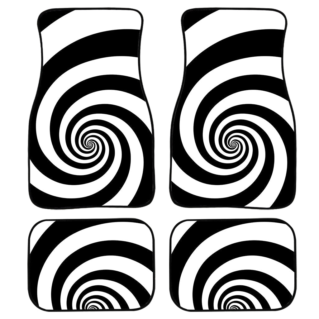 Black And White Spiral Illusion Print Front And Back Car Floor Mats, Front Car Mat