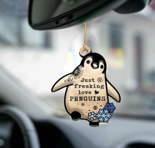 Penguin Freaking Love Penguin Lovers Two Sided Car Hanging Ornament