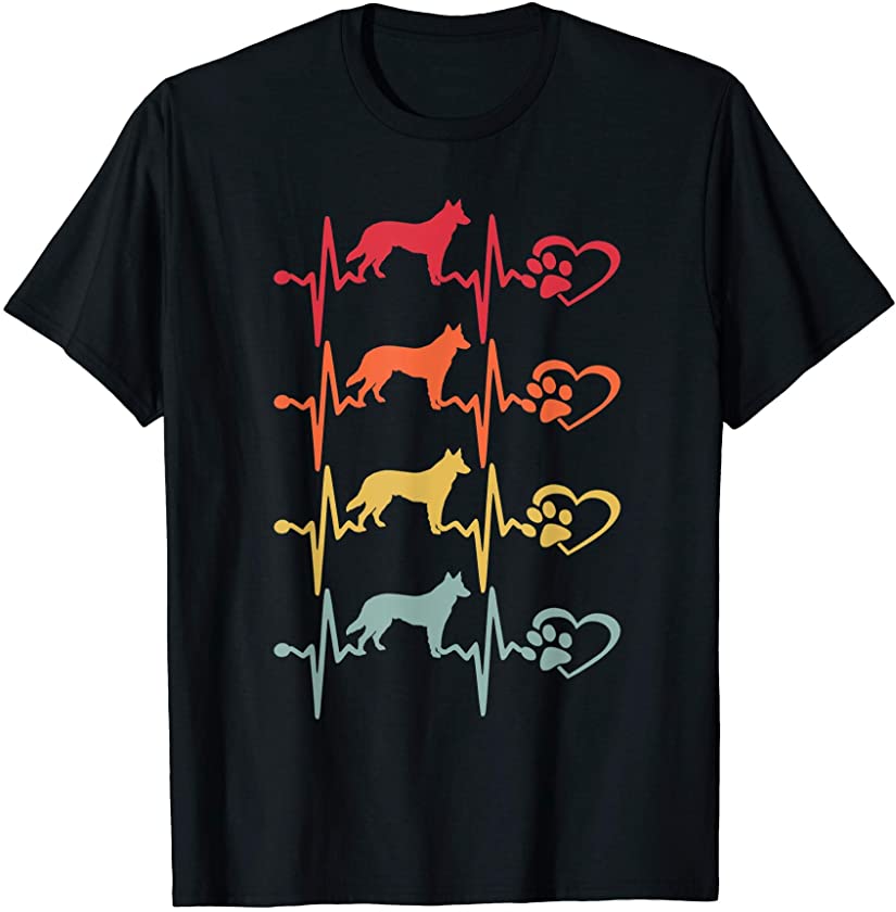 Vintage German Shepherd Dog Heartbeat Paw Funny Puppy Lover T-Shirt