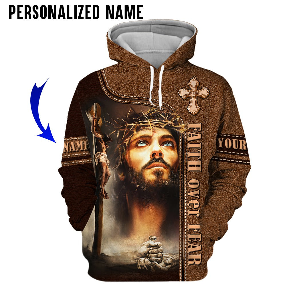 Custom Name Jesus Portrait The Life Of Jesus 3D Hoodies, Faith Over Fair 3D All Over Print Shirt For Christmas, Jesus Gifts Shirt