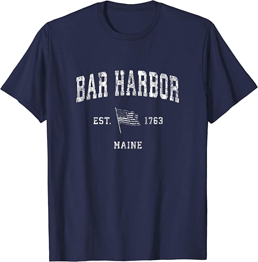 Bar Harbor Maine ME T-Shirt Vintage US Flag Sports Tee