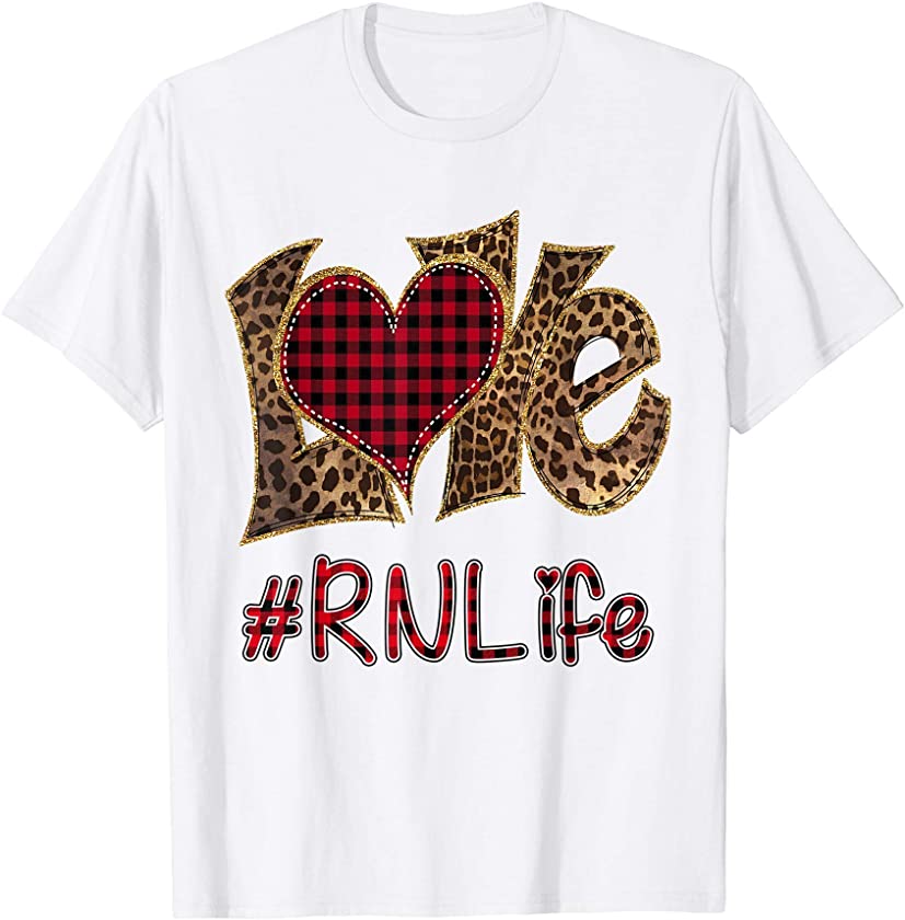 Valentines 2021 Buffalo Leopard LOVE Registered Nurse Gift T-Shirt