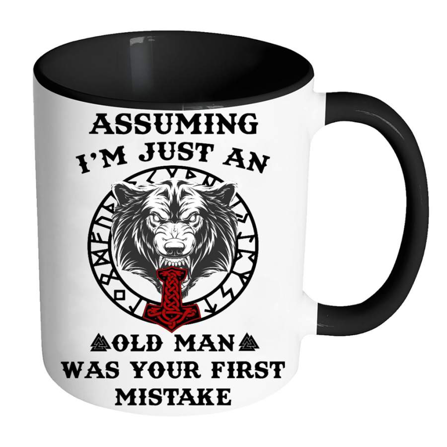 Assuming I’m Just An Old Man Was Your First Mistake, Viking Tiger Lover W – Full-Wrap Coffee Colors Accent Mug