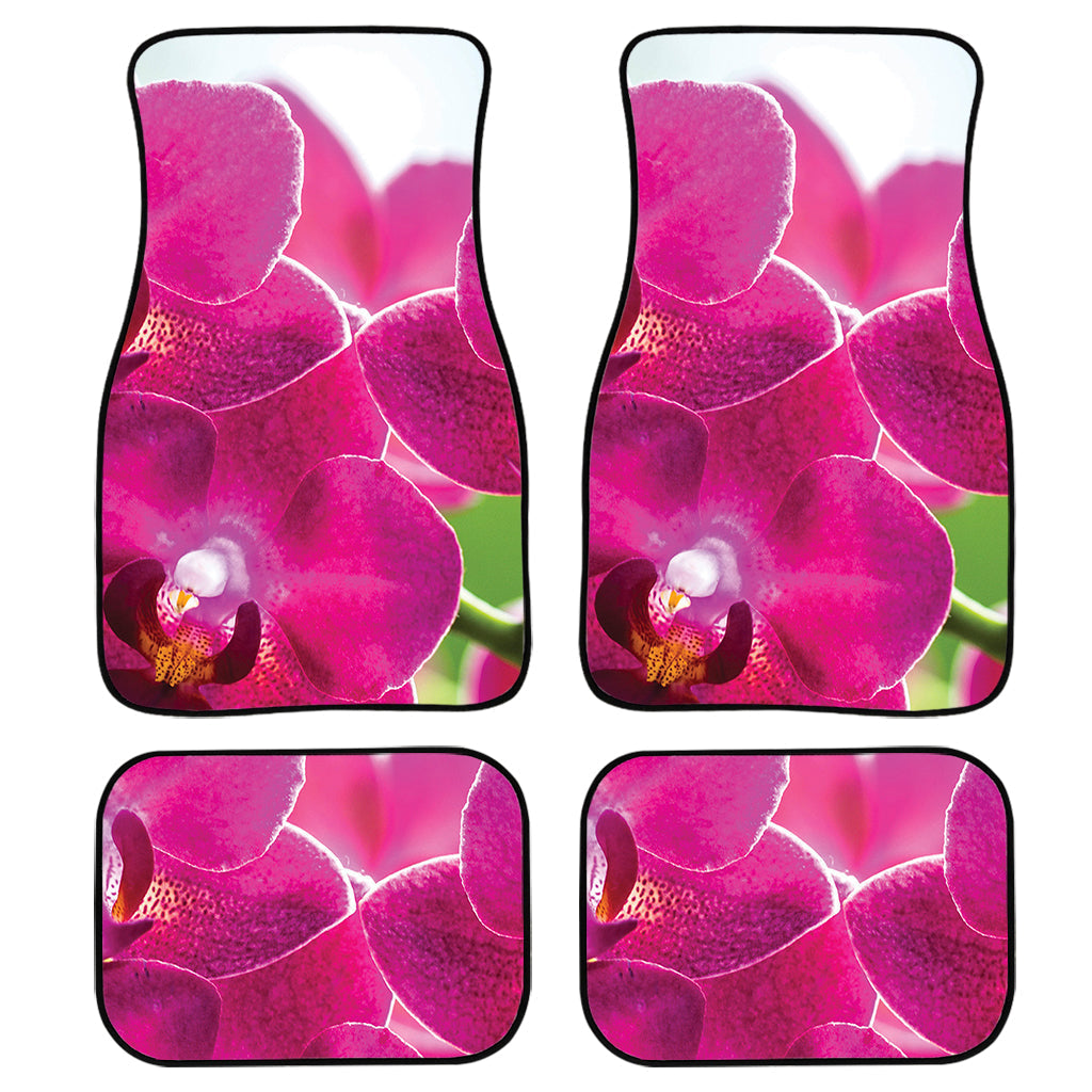 Magenta Orchid Flower Print Front And Back Car Floor Mats, Front Car Mat