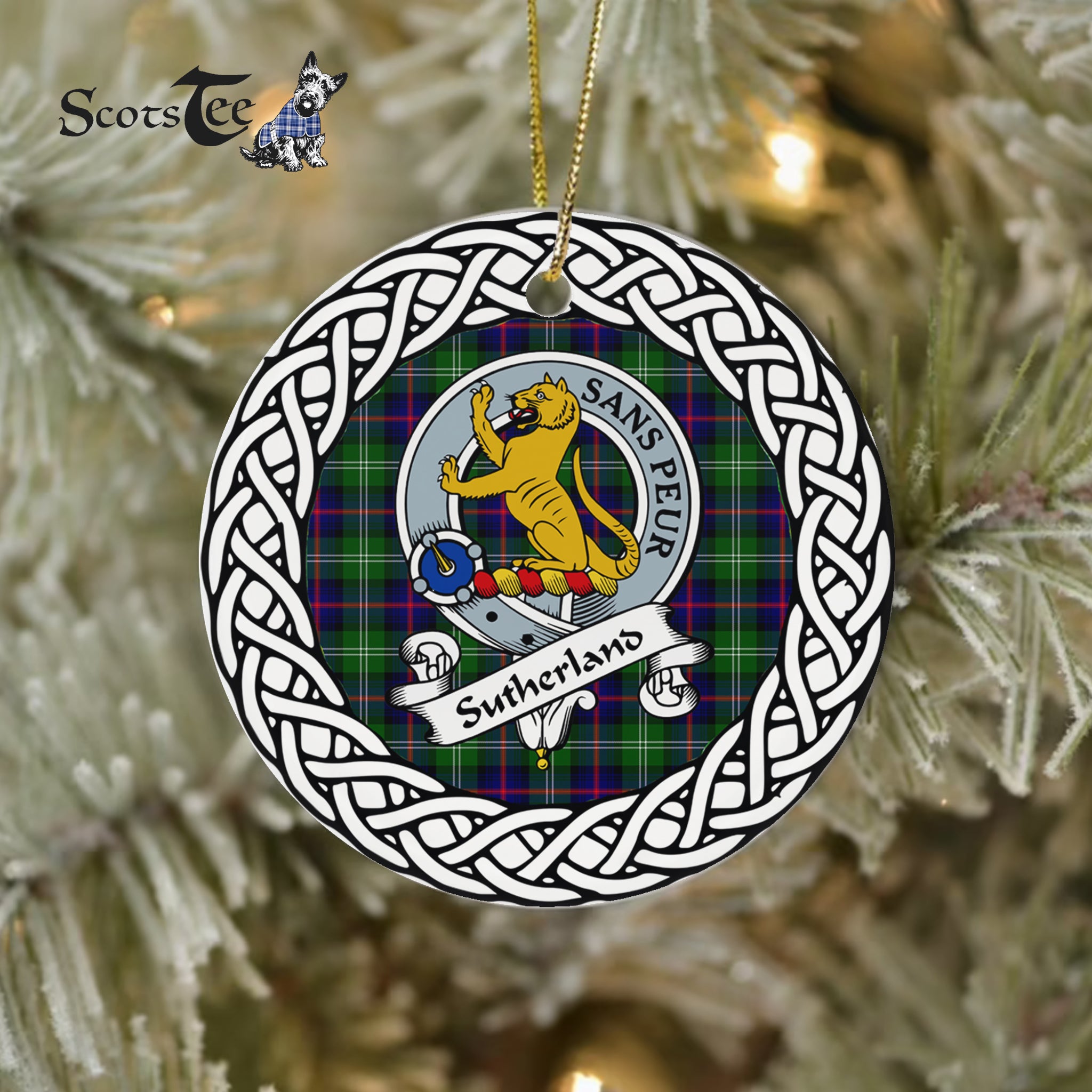 Sutherland Celtic Ring Plaid Ornament Gift. Christmas Tree Ornament Tartan Ornament Great Christmas Ornaments Gift