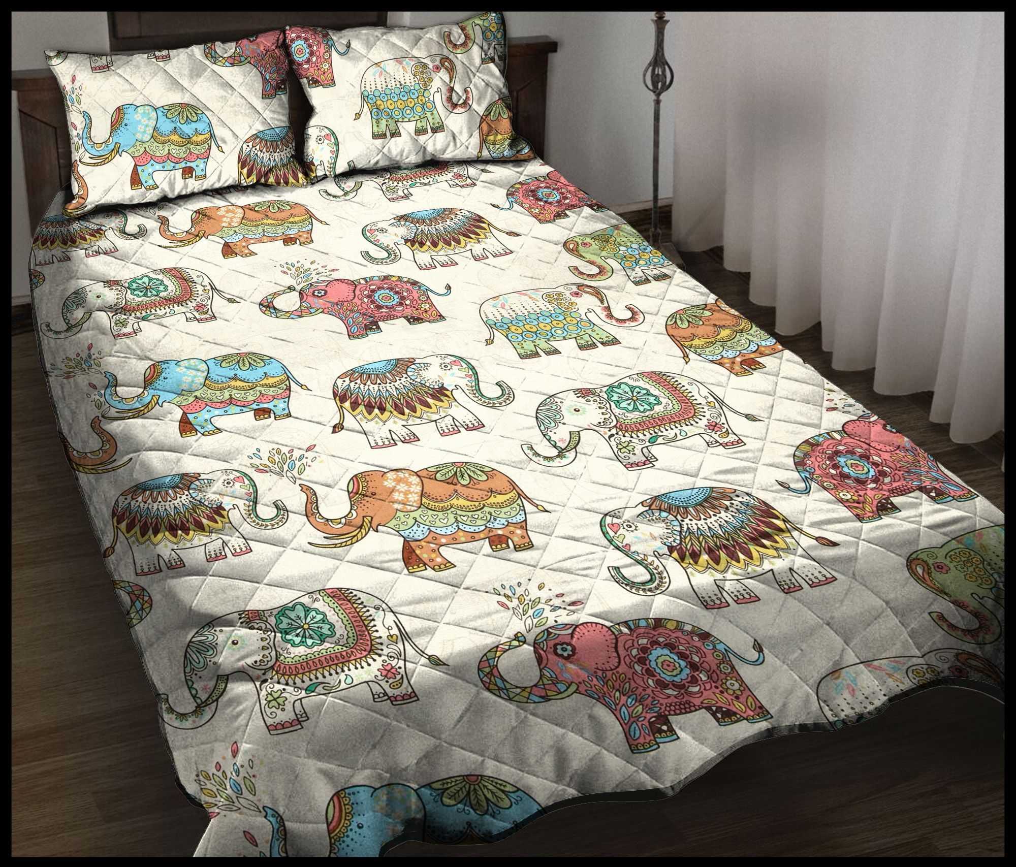 Mandala Elephant Spraying Water G528 – Quilt Bedding Set