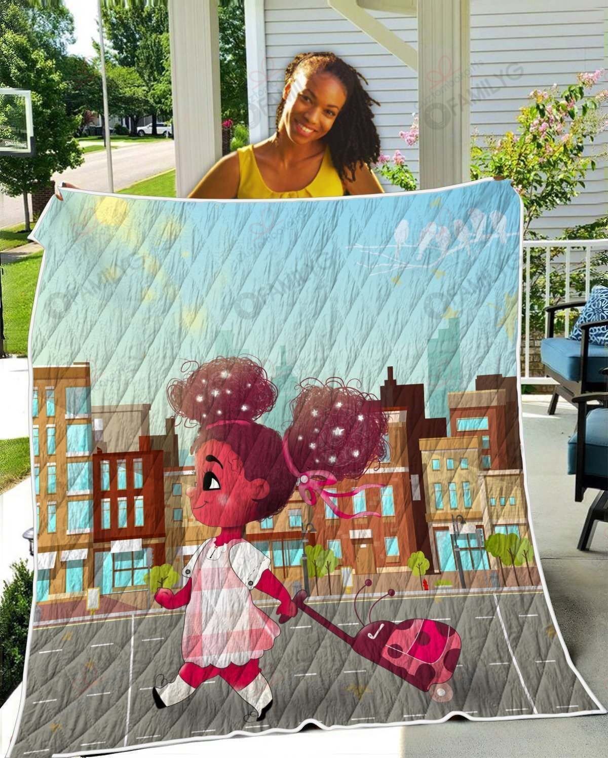 African American For My Daughter Go To School Afro Bubble Girl Th2309009Cl Quilt Blanket