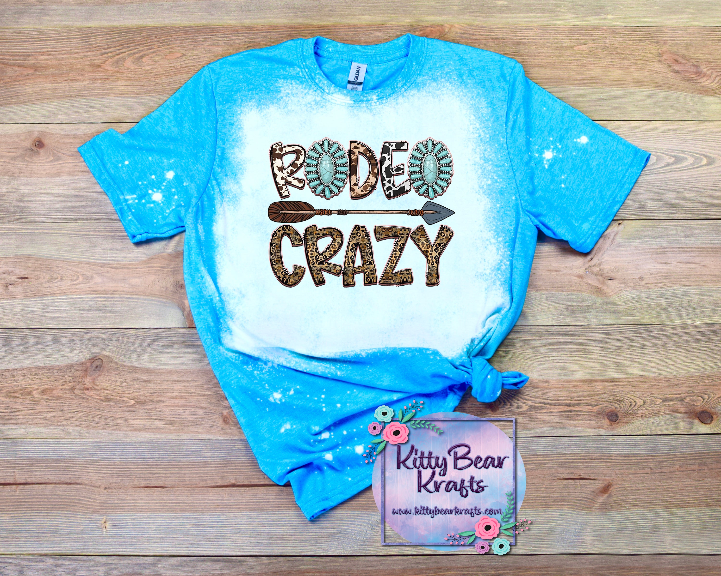 Rodeo Crazy Turquoise Stone Cowhide And Leopard Bleached T-Shirt