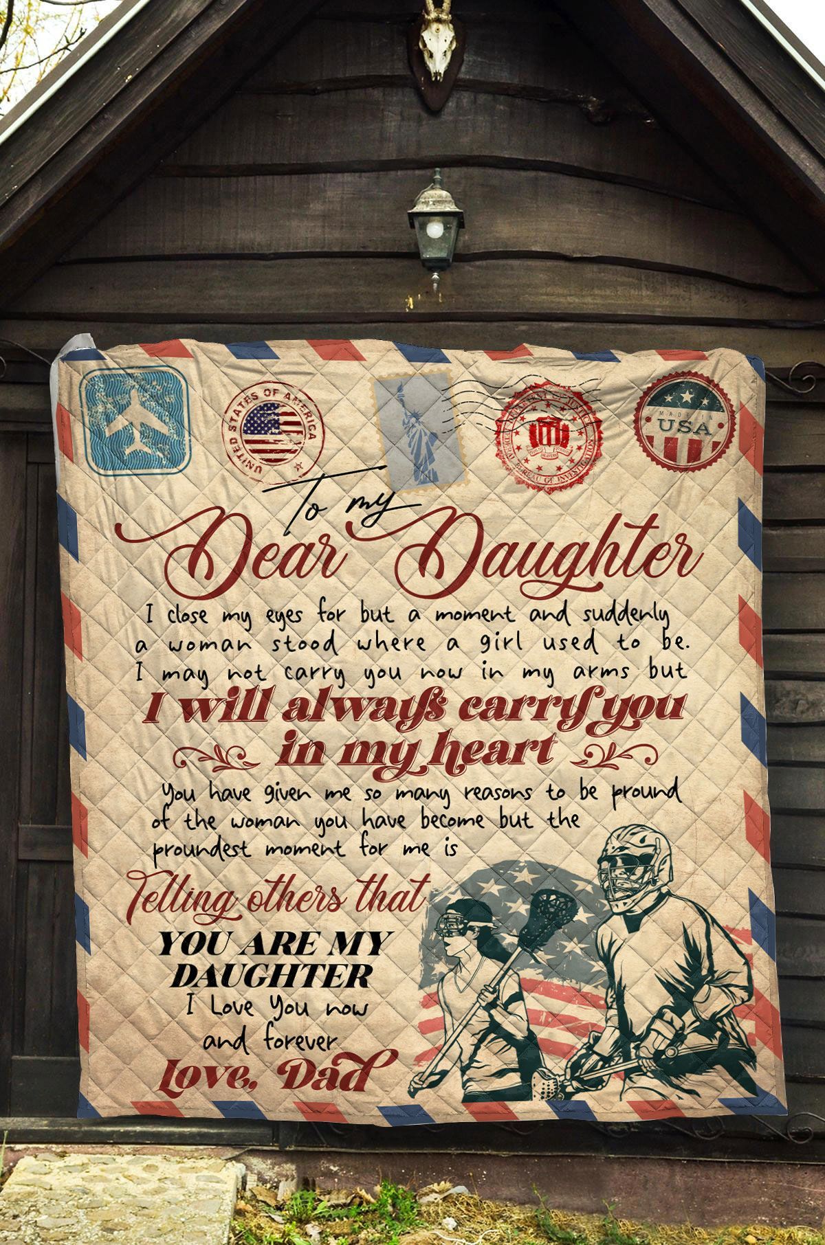 To My Dear Daughter Lacrosse Us Quilt Blanket Ba