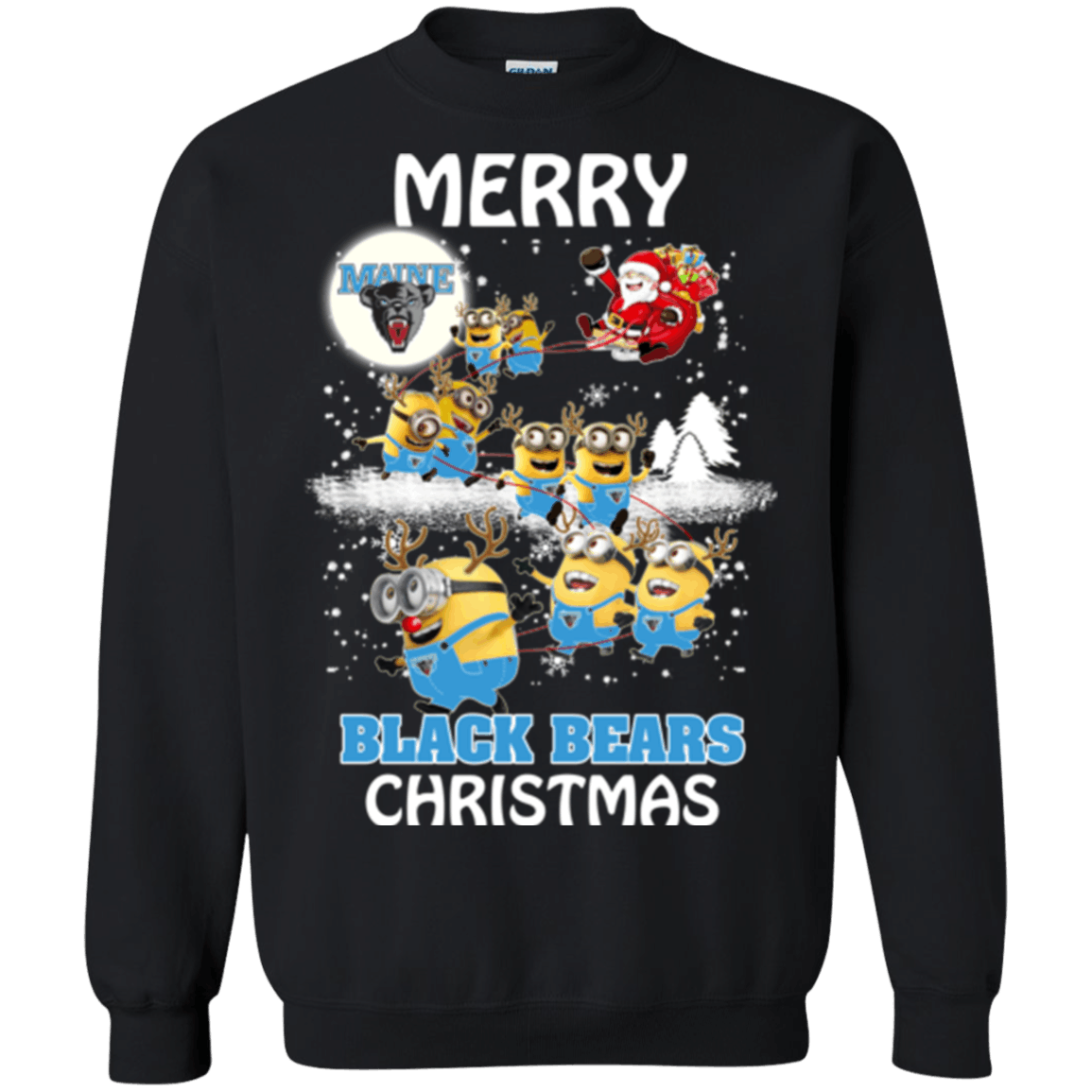 Awesome Maine Black Bears Minion Ugly Christmas Sweater 2023S Santa Claus With Sleigh Hoodies Sweatshirts