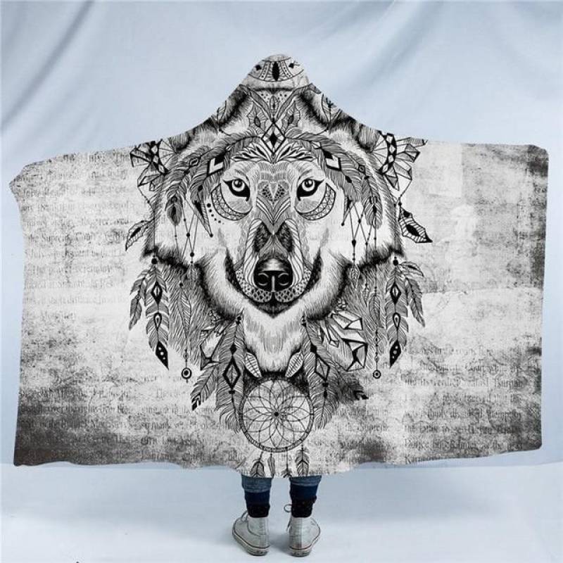 Tribal Wolf Hoodie Blanket