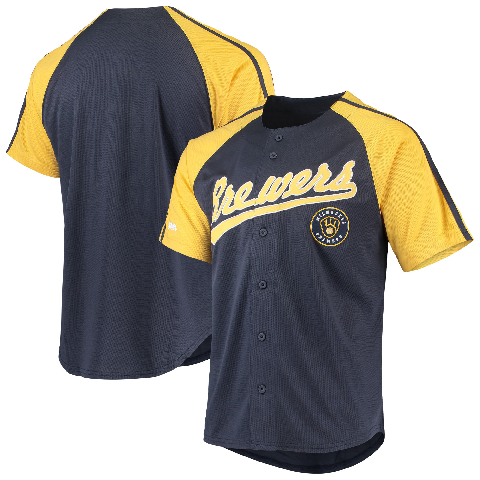 Milwaukee Brewers Stitches Button-Down Raglan Replica Jersey – Navy