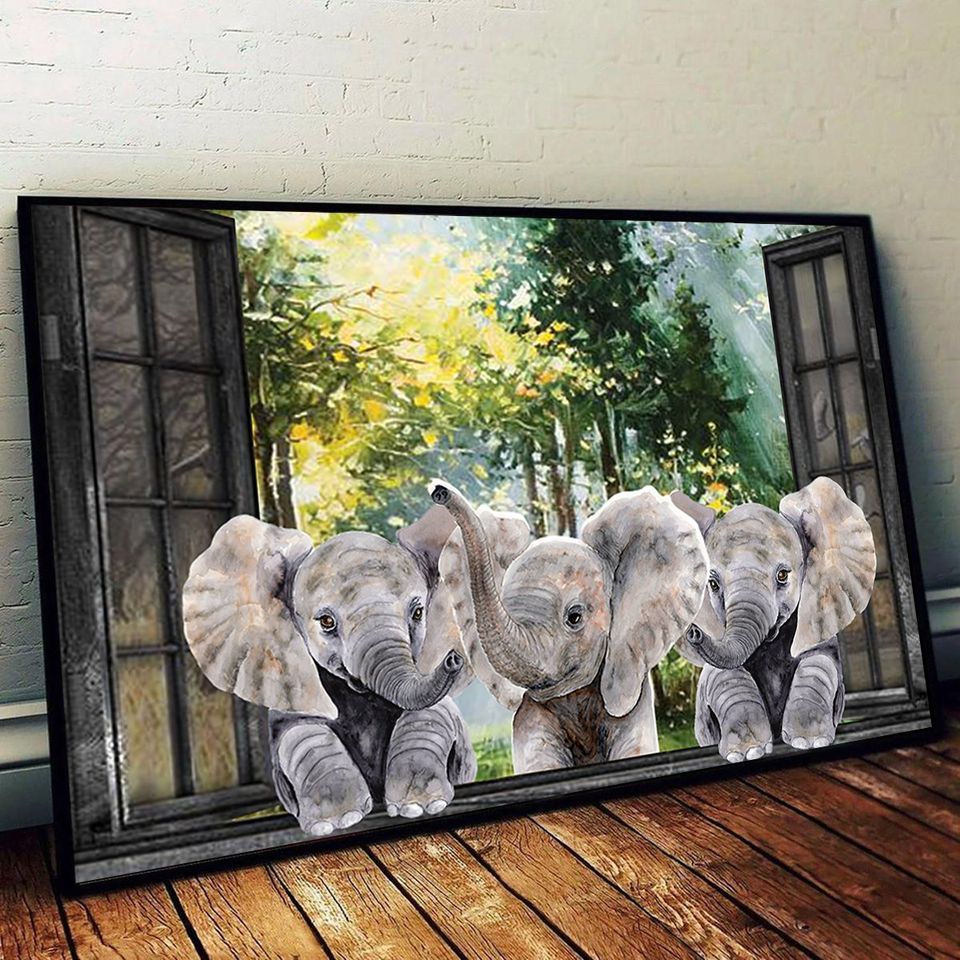 Elephants In The Forest For men And Women  Home Living Room Wall Decor Horizontal Poster Canvas Y97