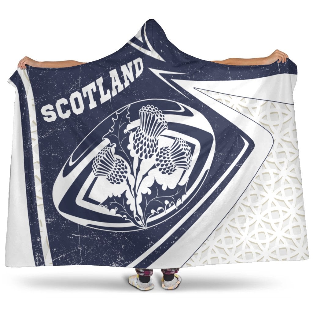 Scotland Rugby Hooded Blanket Celtic Scottish Rugby Ball Thistle Ver
